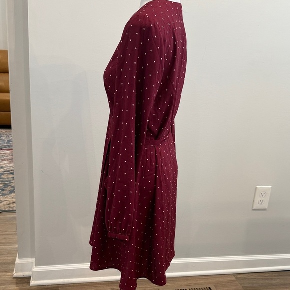 LOFT 2P Burgundy Lightweight Long Sleeve Wrap Dress - Picture 6 of 9